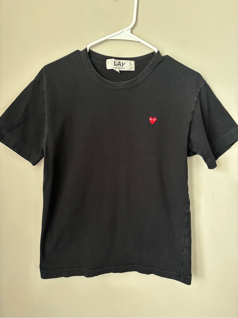 Comme des Garçons Play Black Tee with Small Red Heart Size Small